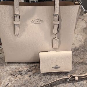 Coach Chalk/Silver Pebbled Leather Mini Mollie Tote with Matching Wallet